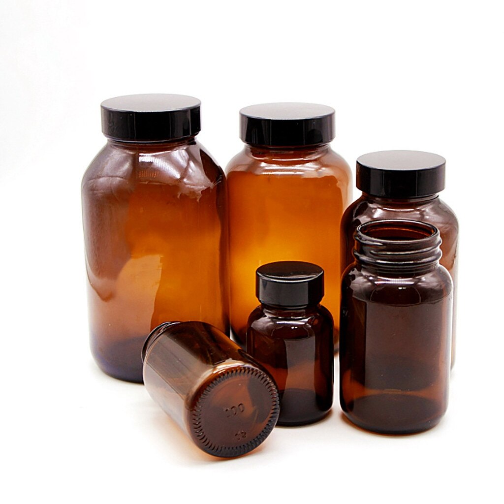 Dark Brown Wide Mouth Glass Bottle Lightproof Health Products Separate Bottling Brown Glass bottle Different Size
