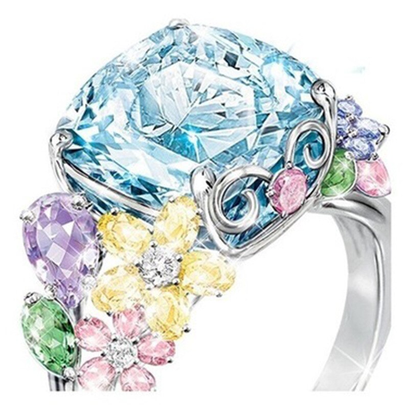 Shiny luxury Animal Ring of Muti-color Flower CZ Ring Zircon Crystal Wedding Rings For Women Girl Party Anel bijoux