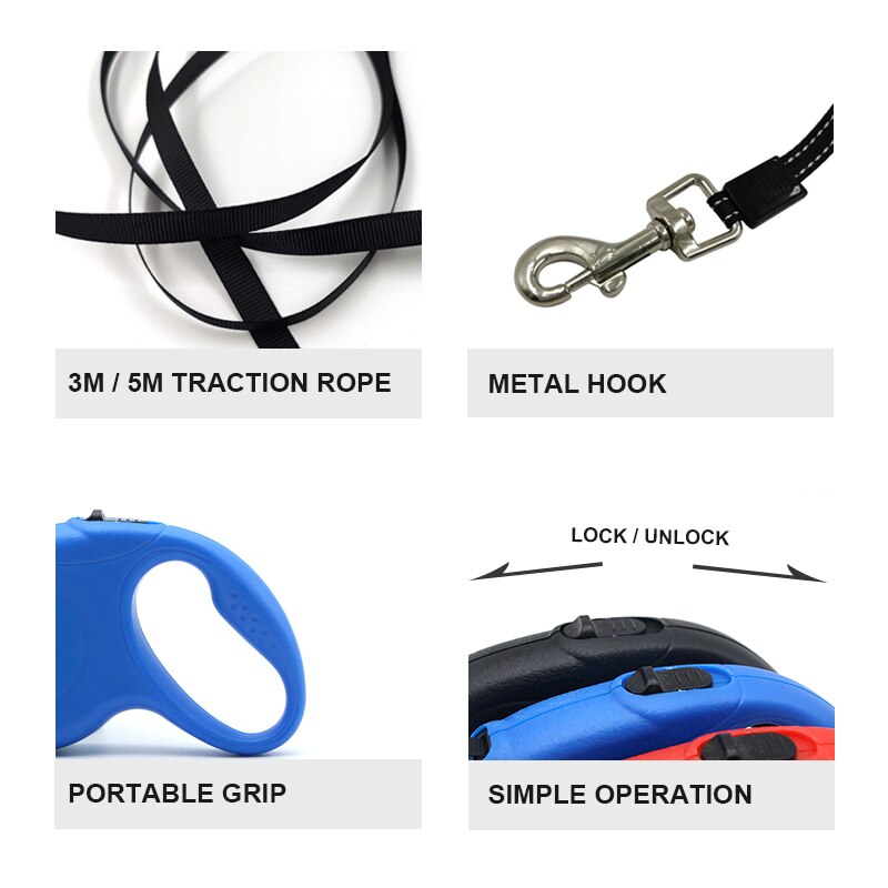 3M/5M Retractable Dog Leash Durable Automatic Flexible Dog Cat Nylon Traction Rope Lead Extending Pet Walking Leash Pet Supplies