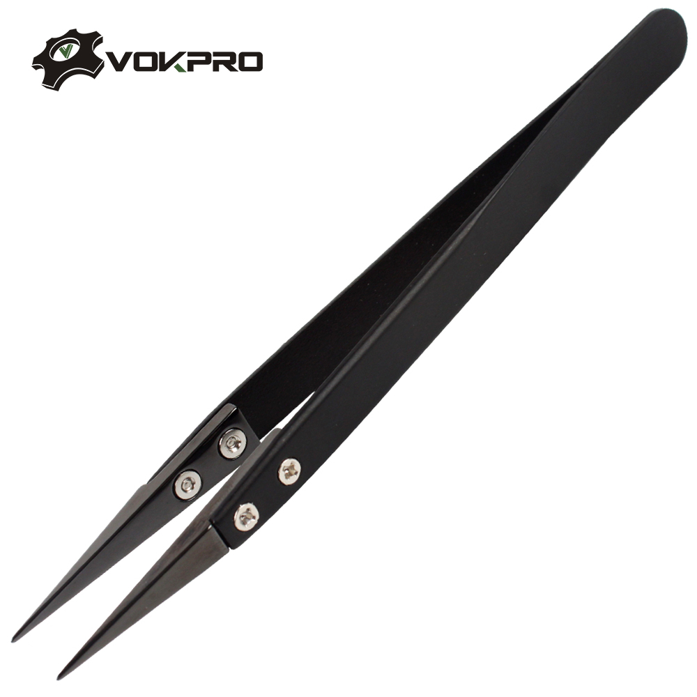 Straight Aimed Ceramic Tweezers For Electronics Soldering With Stainless Steel Handle Black Tweezers Diy Repair Tools