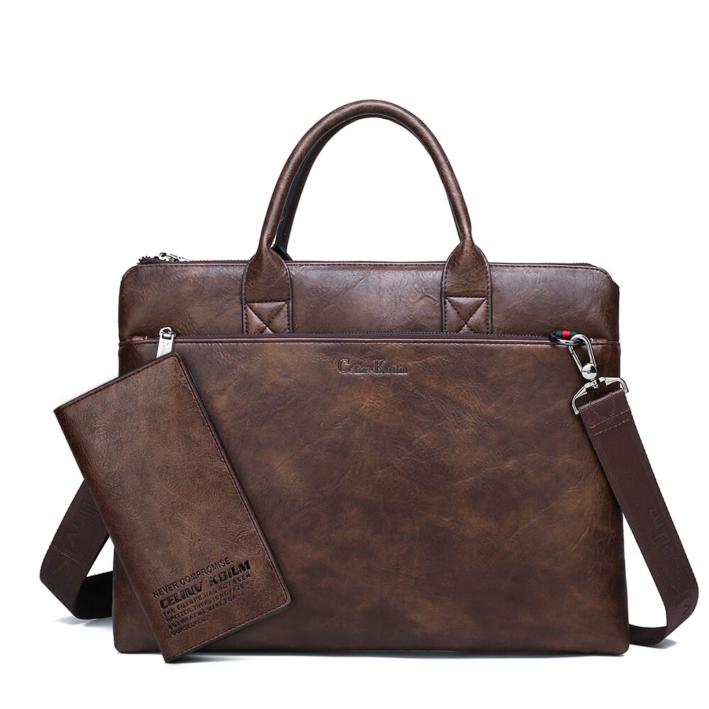 Celinv Koilm Men Briefcases Bag For 14 inch Laptop Business Travel Bags Handbags Leather Office Shoulder Bags For M: ck8862-8888-Brown