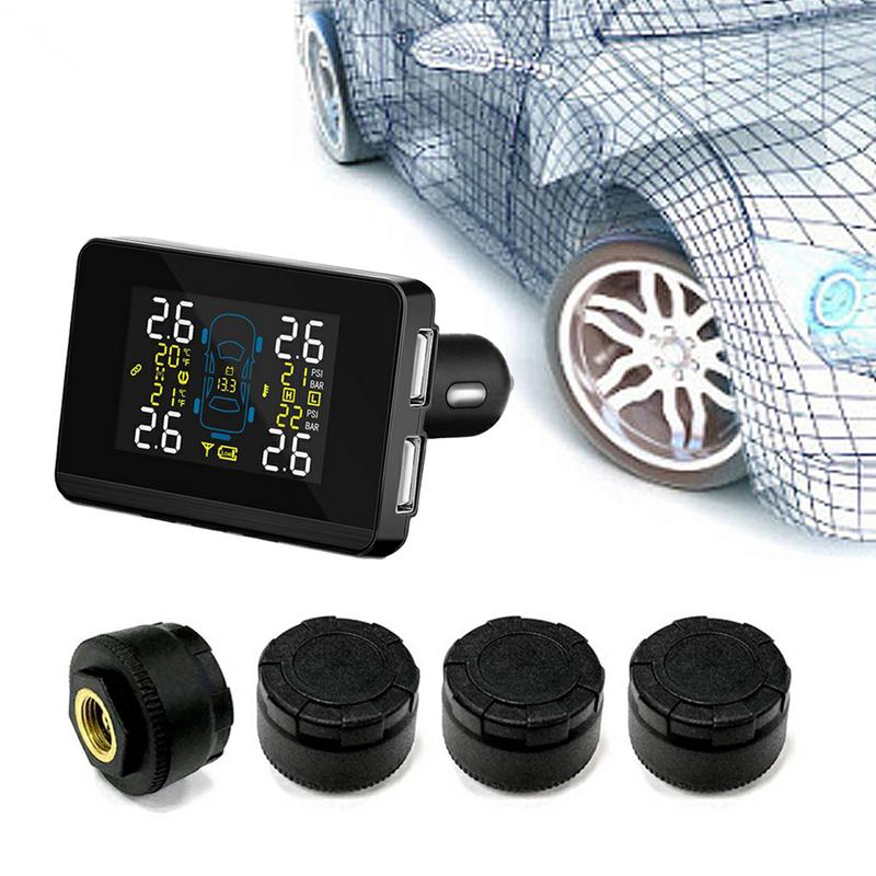 CAREUD DC8V-DC16V, TPMS Universal para coche, sistema de supervisión de presión de neumáticos inalámbrico para coche + Sensor externo para neumáticos de 4 ruedas