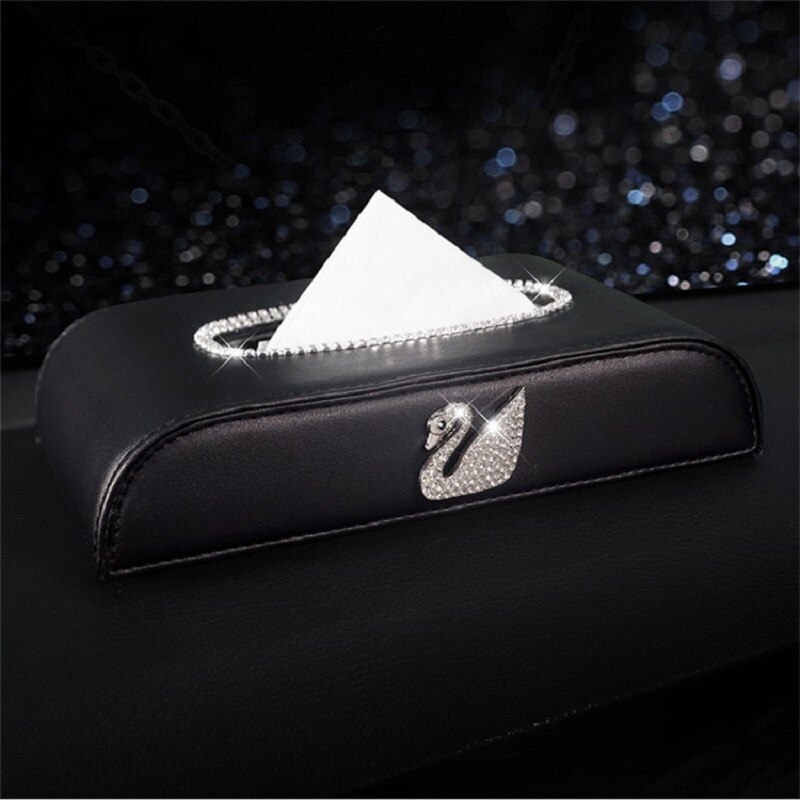 Caja de pañales para Interior de coche, accesorios de decoración de diamantes de cristal, 1 Uds.: single swan