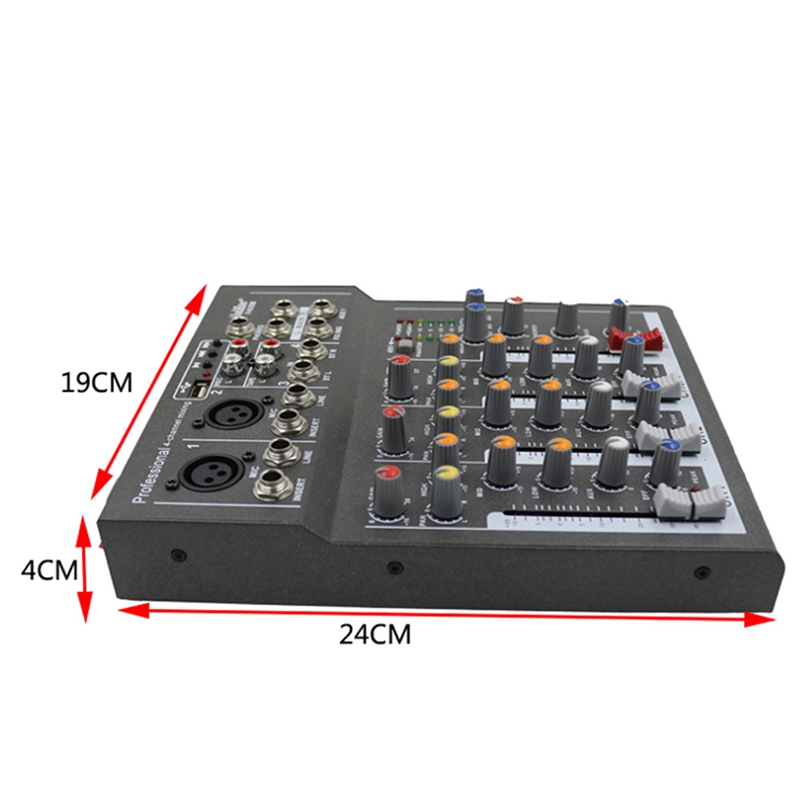 Mini-tragbarer audiomixer mit usb-dj-soundmischpult,  mp3 klinkenbuchsen , 4- kanal-karaoke, 48v verstärker (eu-stecker)