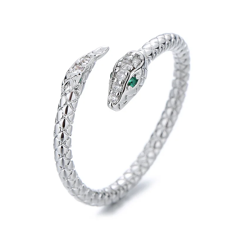 Anillos de serpiente de acero inoxidable para mujeres y hombres, anillo de circón ajustable abierto de Color dorado, joyería estética gótica Vintage, anillos para mujer: Cian