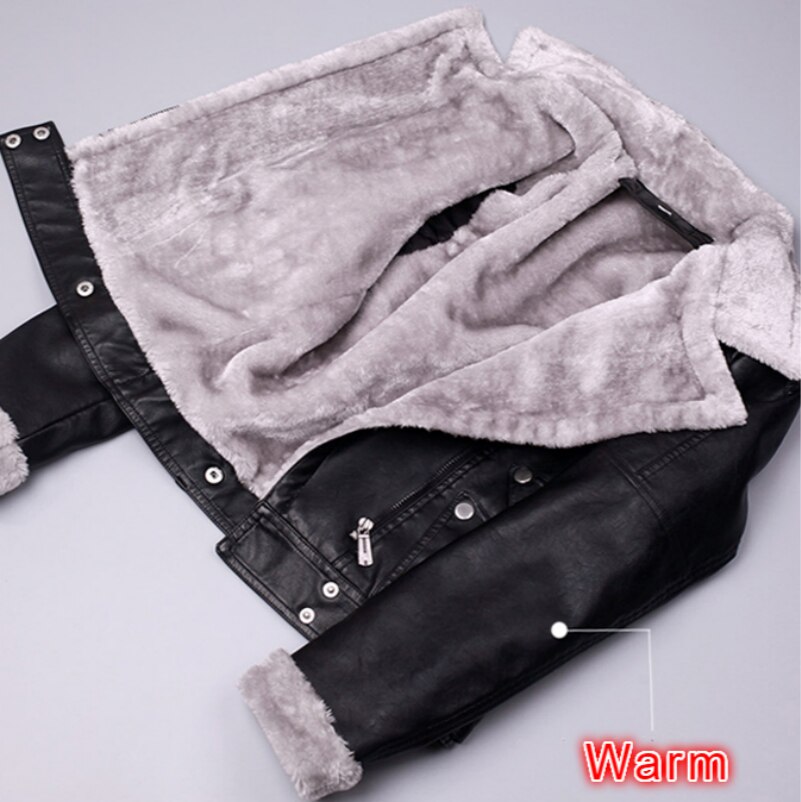 Chaqueta de cuero para mujer, abrigo corto de felpa sintética, Tops de Moto, Parka forrada gruesa, locomotora delgada de Pu, color negro,