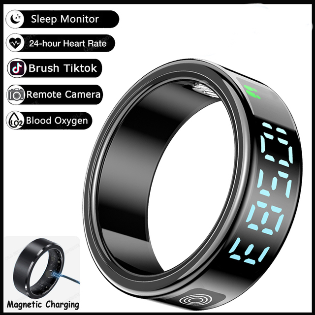 Smart Ring Mannen Met Scherm LED Hartslag Bloed Zuurstof Monitoring Vrouwen Ring Multi Sportmodi IP68 5ATM Waterdicht: Rood / 9