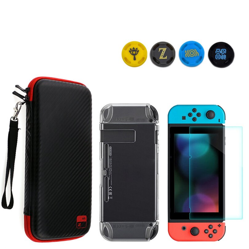 For Nintend Switch NS Console Carrying Storage Bag Tempered Glass Screen Protector Shell + Silicone Case for Joy-Con Accessories