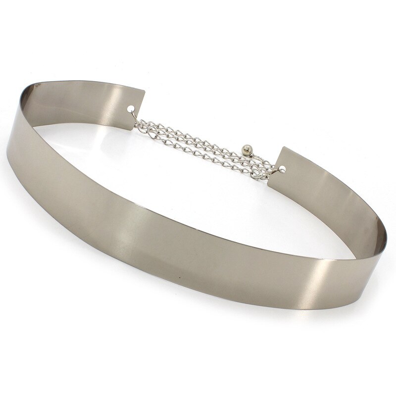 Women Punk Full Metal Mirror Skinny Waist Belt Metallic Silver Gold Plate 2cm 3.5cm Wide Chains Lady Ceinture Sashes For Dresses: 3.5cm-silver