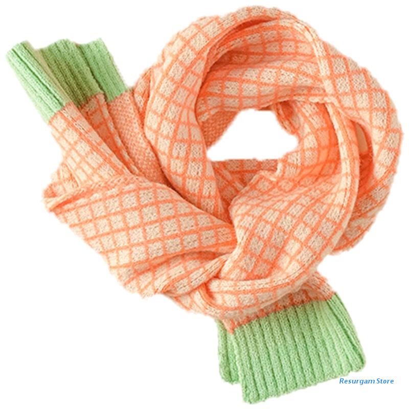 Versão pequena treliça contraste crianças lenço de lã outono inverno bebê neckerchief e5bd: Orange