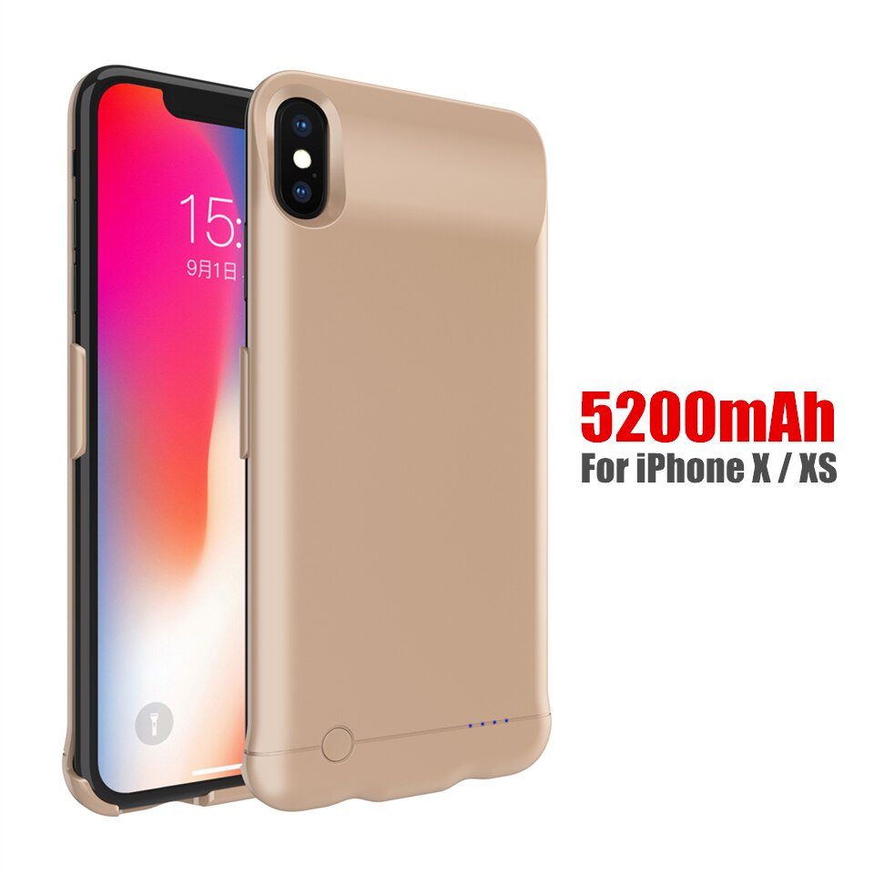 Amstar, fundas de cargador de batería de 5200mAh para iPhone X XR XS, funda de carga PowerBank, fundas traseras de 6200mAh para iPhone XS Max: HK08 Gold X XS