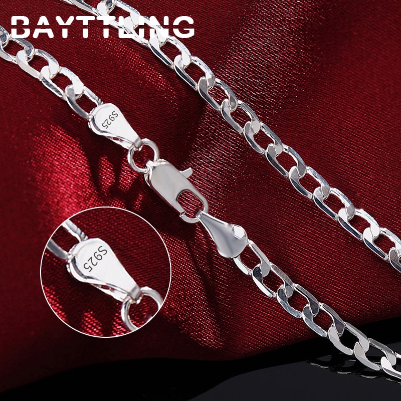 BAYTTLING 925 Sterling Zilver 16/18/20/22/24/26/28/30 inch 4 MM Volledige Zijwaartse Ketting Voor Vrouwen Mannen Bruiloft Sieraden: 50cm