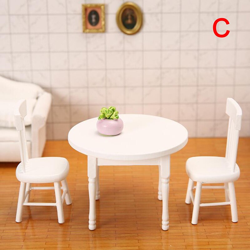 1:12 Dollhouse Miniature Furniture Wooden White Dining Table Chair Model Set Dollhouse Furniture Accessories: C