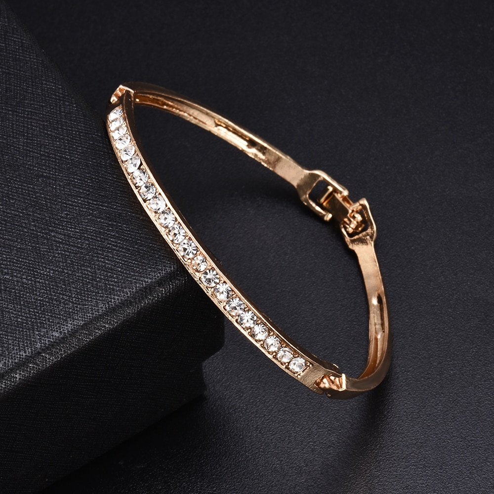 Gold Rvs Wit Rhinestone Crystal Armband Vrouwen Bruiloft Manchet Bangle Armband Sieraden