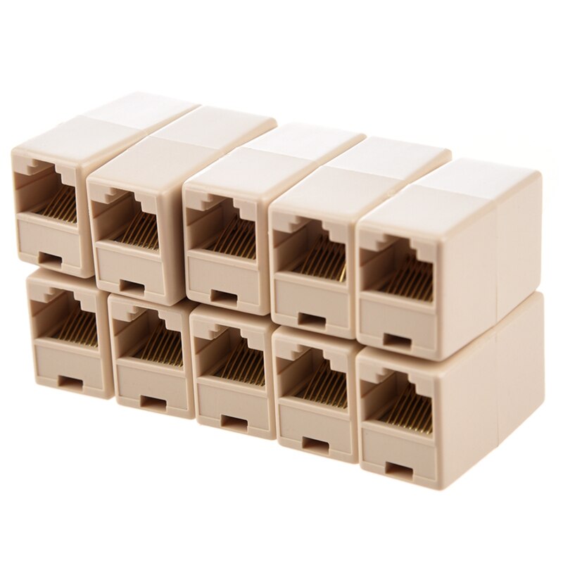 10 stuks  rj45 cat 5 koppelingen - verbindingsstukken - geslachtsveranderaars & 5 stuks beige kunststof  rj11 6 p 4c vrouwelijke/vrouwelijke telefoonkabel inline connect