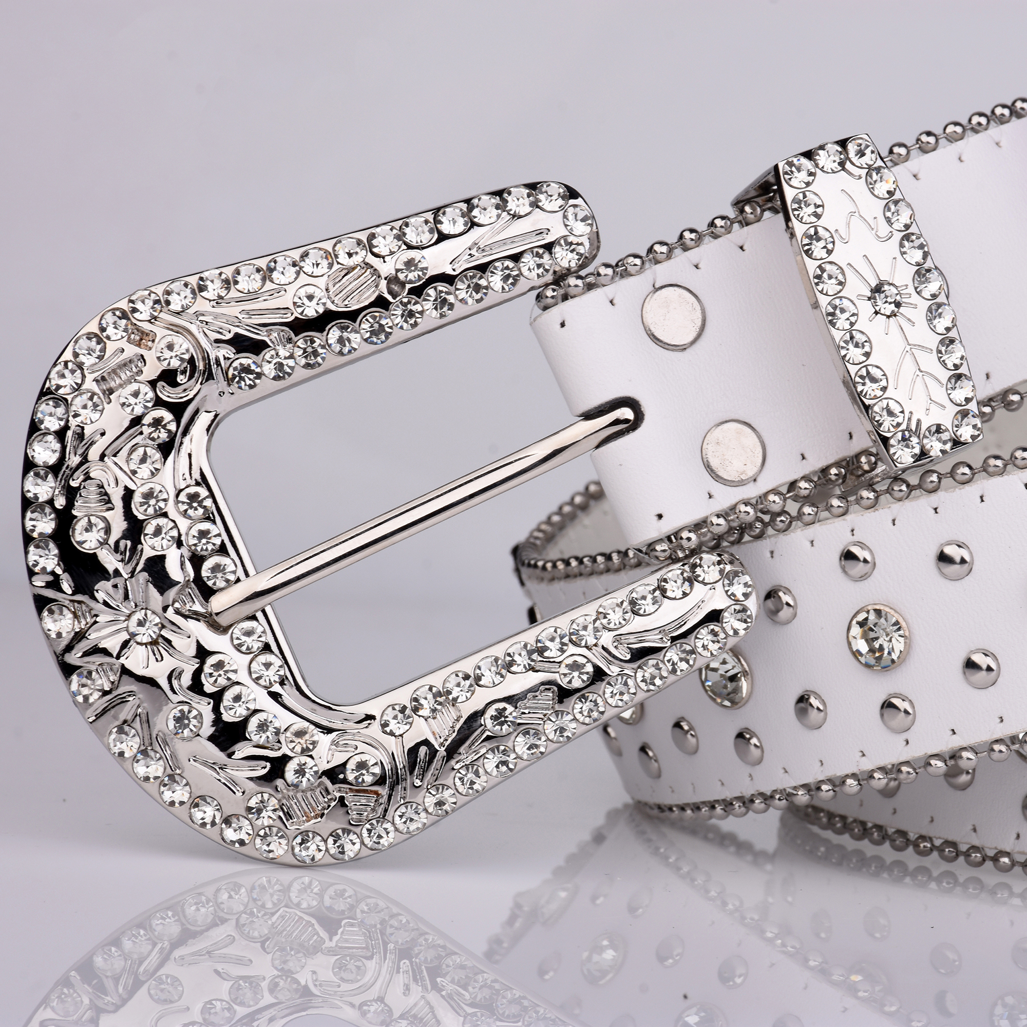 Cinturón blanco con diamantes de imitación Punk para mujer, masculina, pantalones vaqueros occidentales, joyería, de , cinturón vaquero Y2K