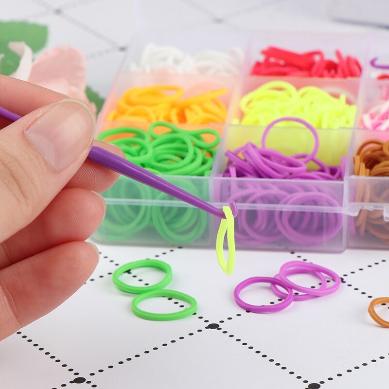 600Pcs/Box Rubber Loom Bands Girl Elastic Band for DIY Weaving Lacing Bracelet Set