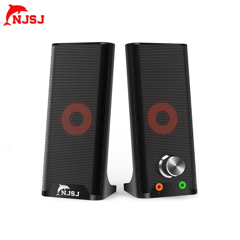 NJSJ USB-Powered Computer Speakers with 3.5mm AUX 2.0CH Surround Sound LED Volume Control Mini Speaker for Multiple Devices