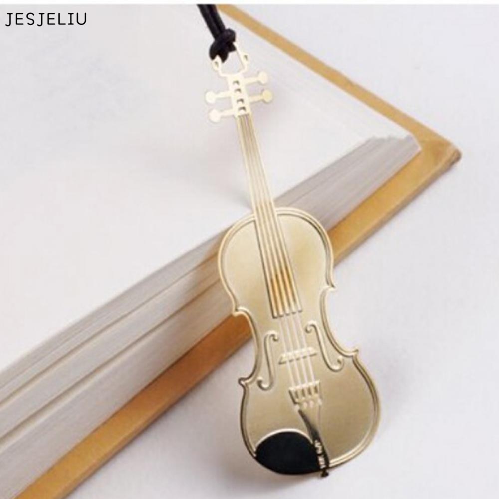 JESJELIU 1Pc Gold Plated Metal Music Instruments Violin Bookmark Book Paper Reading