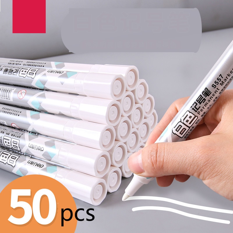 DELI Markeerstift Vette Permanente Marker sneldrogende Witte Pen Glas Plastic Keramische Hout Lederen Papier Band Rubber Thicken pen