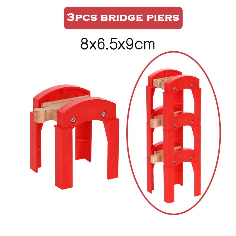 Binari per treni a spirale in plastica accessori per binari ferroviari in legno tutti i tipi tubi per ponti adatti per Biro tutti i marchi binari in legno giocattoli: 3pcs Red Piers