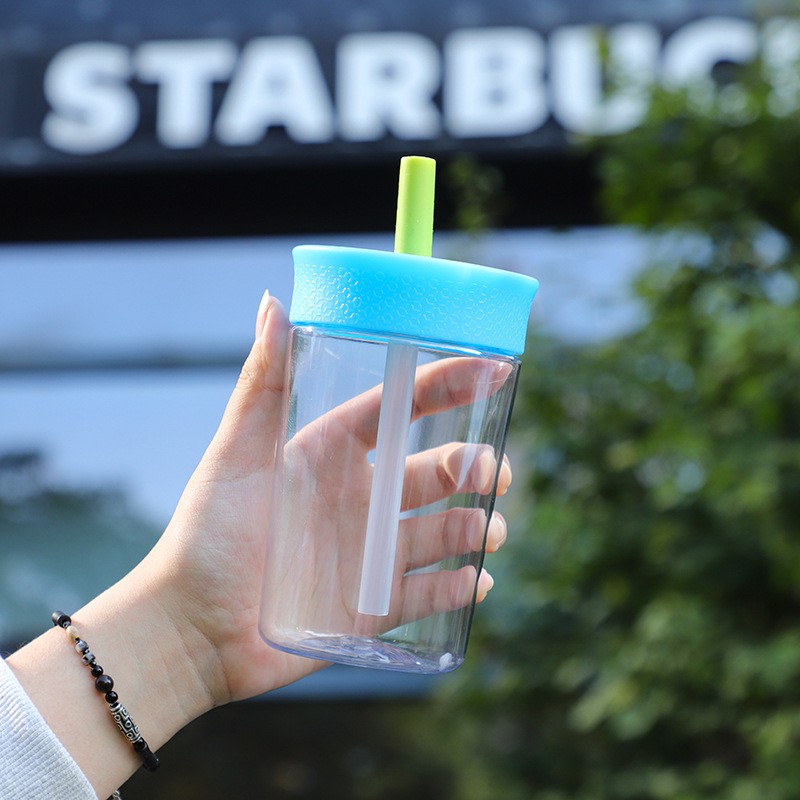 12oz klare isolerede kaffekrus med sugerør - lækagesikker bilkrus, juice, vand og iskaffekopper, krus, drikkeglas, bpa-fri: Blå