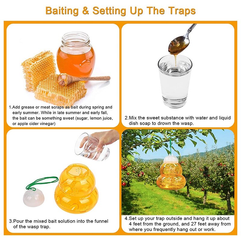 2 Pack Wasp Trap And Hornet Trap Yellow Jackets Bee Catcher, Reusable Hanging Or Tabletop Outdoor Trap