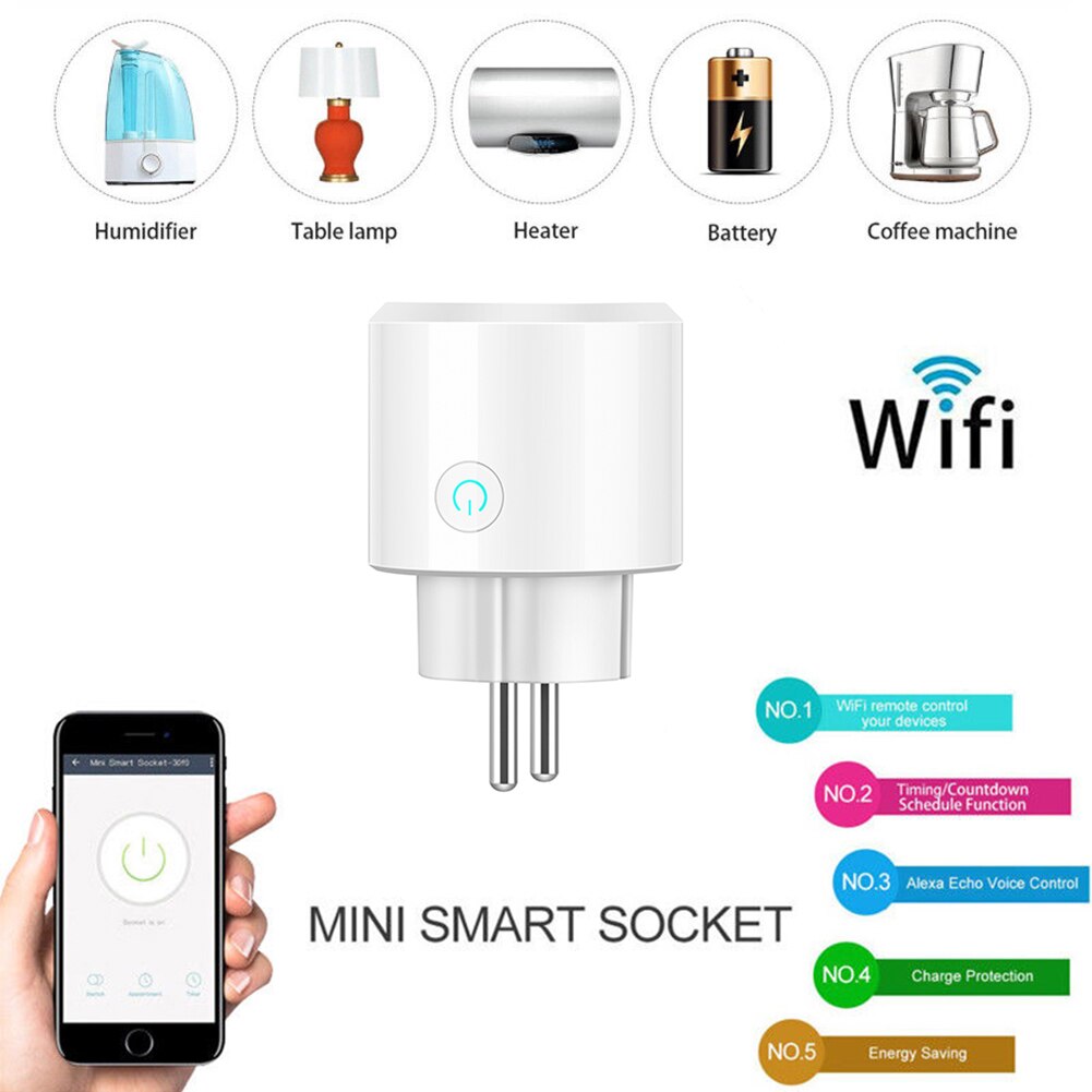 Prise intelligente Wifi prise intelligente moniteur de puissance EU télécommande vocale prise domotique travail avec Google accueil Alexa IFTTT