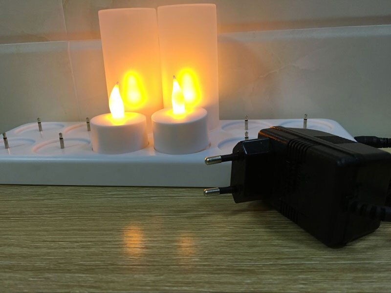 Jule led lys genopladeligt fyrfadslys gul lys stearinlys lampe led fest lys og holdere/lysekrone mariage: Eu stik sæt  of 12