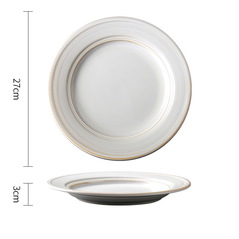 Plato redondo de cerámica para comida occidental, mueble de cocina para el hogar, bandeja para sopa y fideos, , blanco y negro: A4