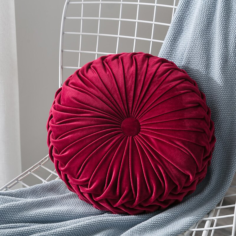 Fløjl plisseret rund græskar pude sofa pude gulv pude dekor til hjemmet tekstil: -en
