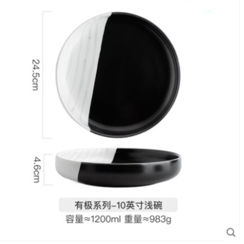 black and white matte plate ceramic shallow plate western food plate simple high-end sense plate home pasta salad plate: c-1pcs10inch