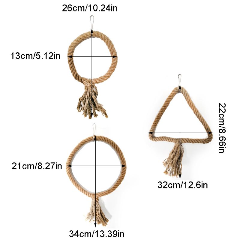 Cirkel Driehoek Henneptouw Grappige Anti-Bite Papegaaien Speelgoed Opknoping Ring Vogel Speelgoed M0XD