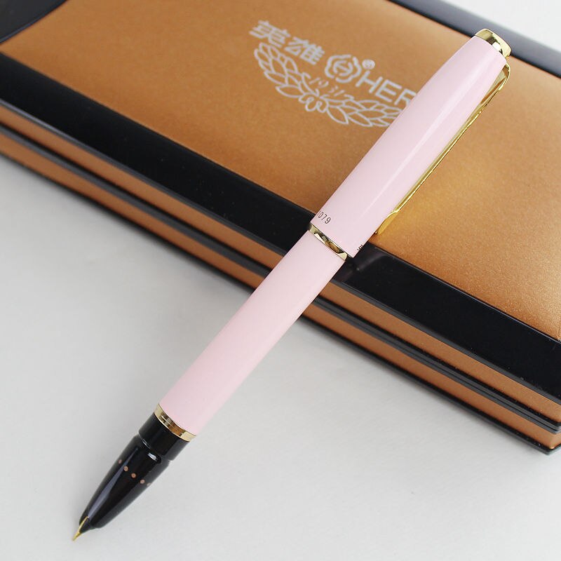 Hero Vulpennen Authentieke 1079 Ultrafijne Pen 0.38Mm Studenten Office Business Box Zwart Roze Geel Blauw: Pink / pen without gift box