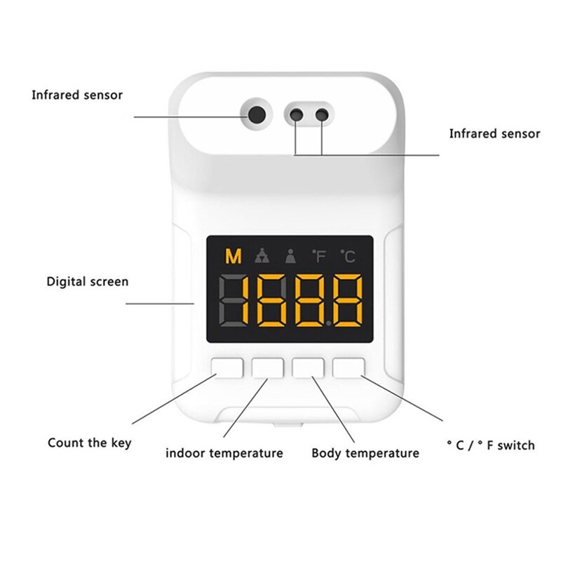 Wall-Mounted K3 Plus Digital Infrared Thermometer Non-Contact Body Thermometer LCD Display Office the Mall Use