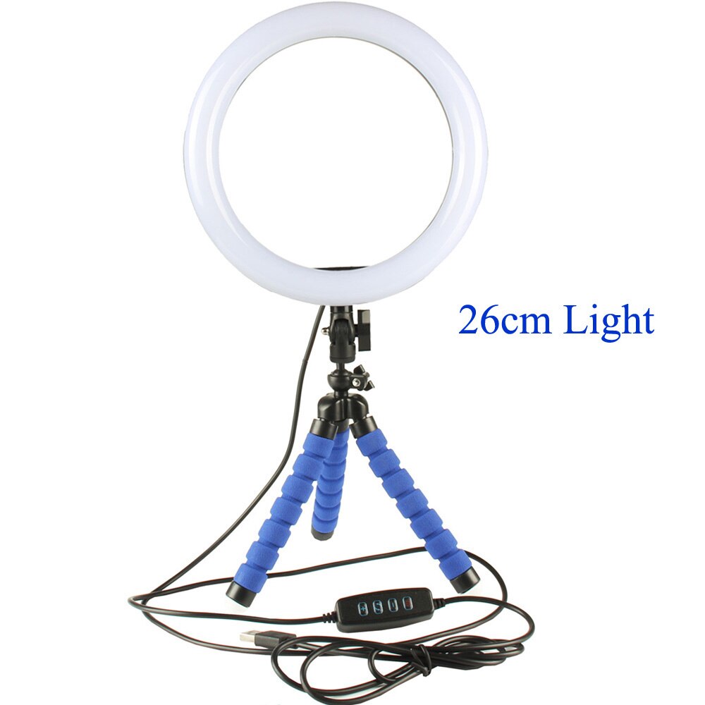 Fotografie Kit LED 16/26cm Selfie Stok Ring Licht Dimbare Camera Telefoon Studio Video Make Lamp met Flexibele octopus Statief: 5600 k