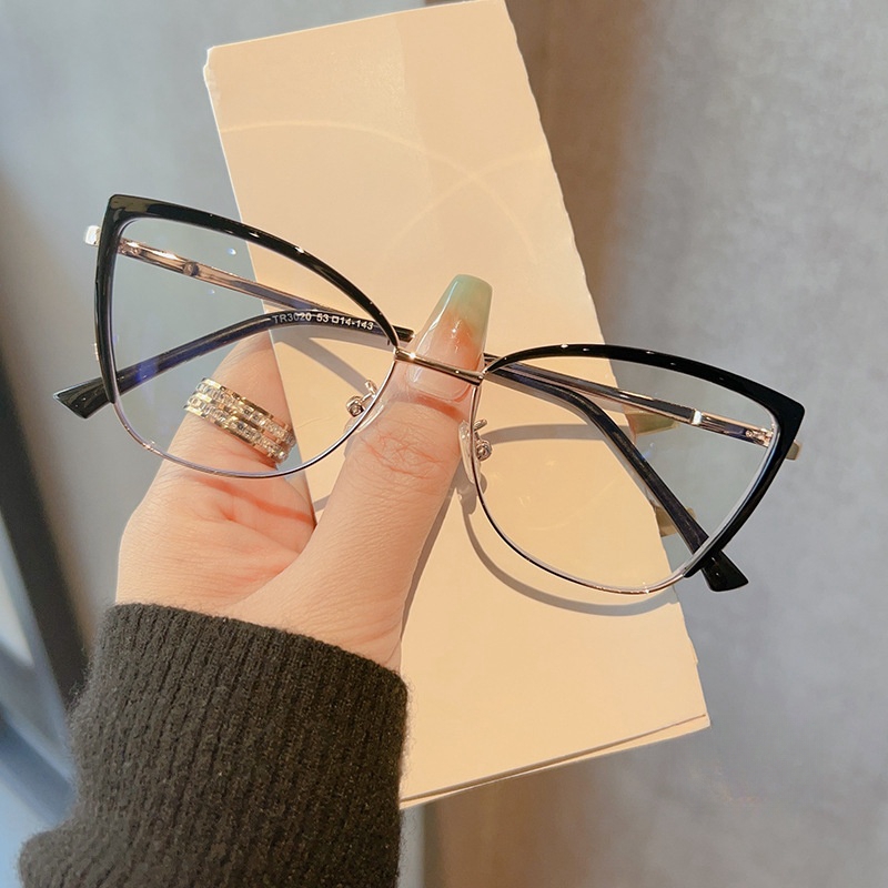 YIMARUILI, montura de gafas ópticas TR90 de aleación ultraligera a la , gafas graduadas Retro de para mujer, montura de gafas tipo ojo de gato TR30: Negro