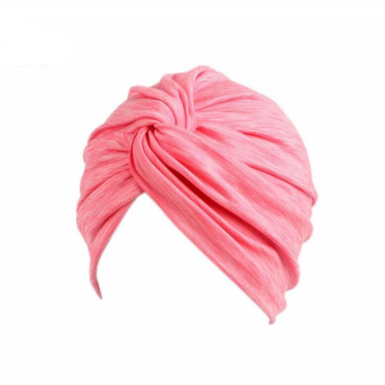 Vrouwen elastische twist tulband hoeden indiase hoeden yoga petten sport hoofddoek hoofdbanden vrouwen mutsen dames chemo pet: Felroze