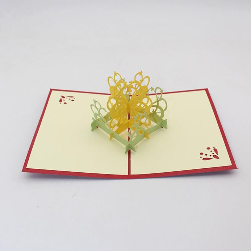 Beautiful Butterfly Flower Handmade Kirigami 3D Pop UP Greeting Cards With Envelope For Birthday