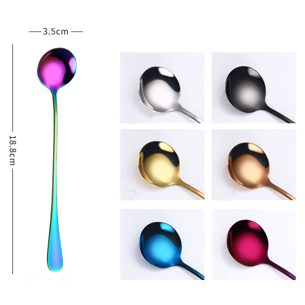 Rostfritt stål teskedar färgglada sked långa handtag skedar bestick kaffe dricka verktyg kök gadget cuillere #zh