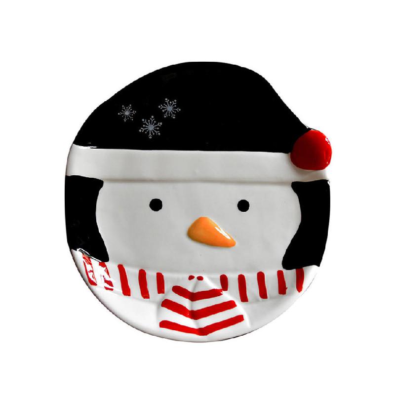 Plato de cerámica de Papá Noel para niños, vajilla de Navidad de dibujos animados, taza con , placa de pingüino Underglaze, novedad de