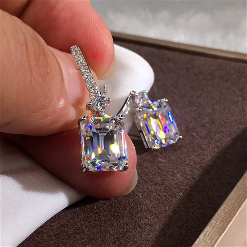 Earrings For Women Solid S925 Silver Cube Cubic Zirconia Ear Hook Bridal Wedding Jewelry CCE720