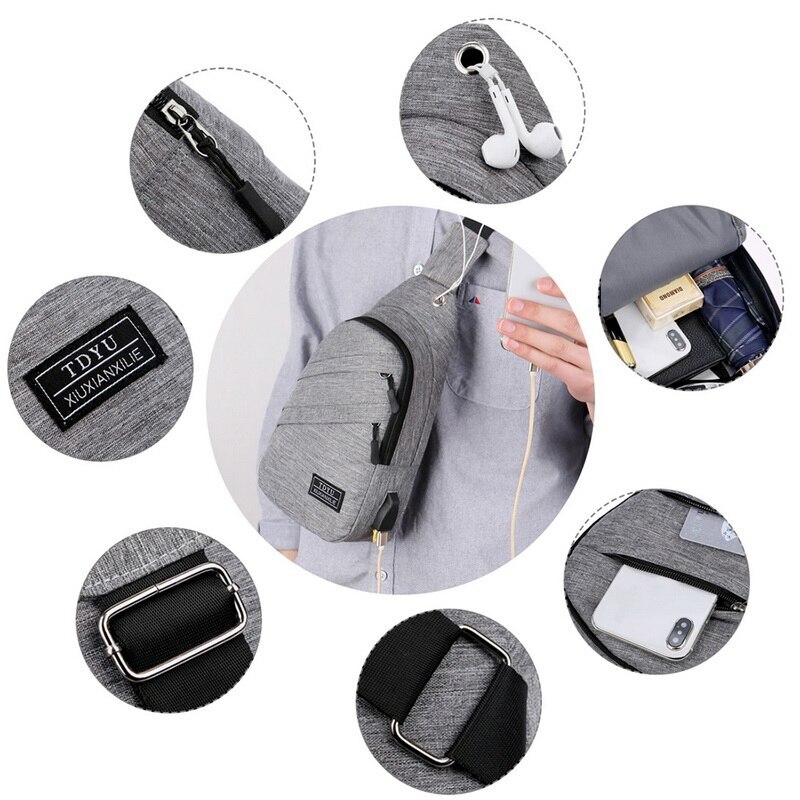 Männer Schulter Tasche Schlinge Brust Pack Leinwand USB Ladung Sport Crossbody Handtaschen Für Männer Brust Taschen Gürtel Taille Packungen