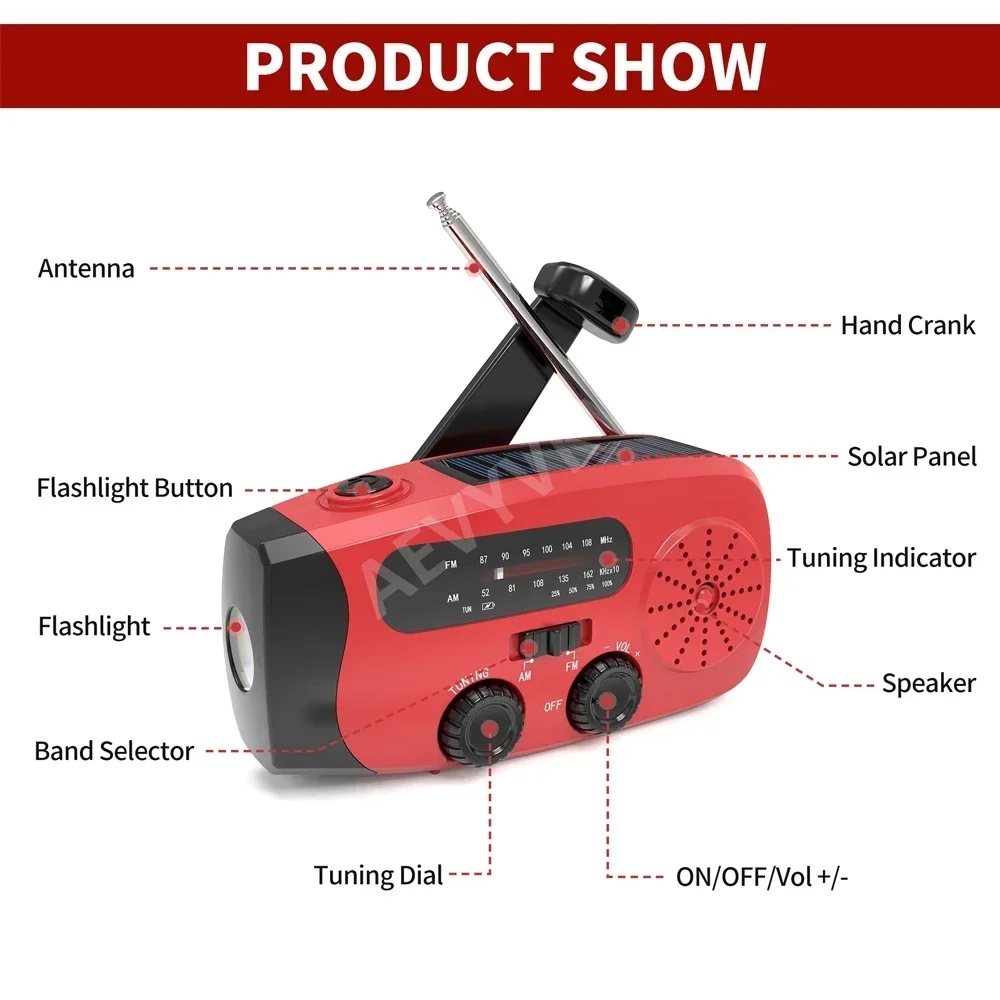 Ulepszenie wielofunkcyjnego radia korba ręczna Solar USB FM/AM/NOAA WB Radio pogodowe latarka awaryjna 2000 mAh zasilanie mobilne