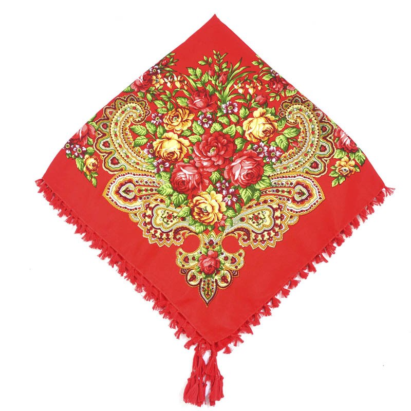 90*90cm châles russes pour femmes, écharpes nationales en coton imprimé, foulards russes rétro à franges, bandanas, pashminas d'hiver pour dames