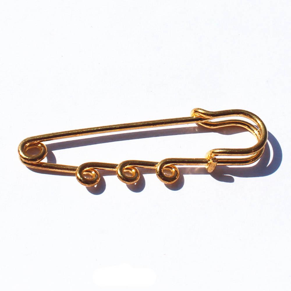 10 Uds. De pasadores con 3 agujeros para broche Diy, accesorios de joyería para niños, con dijes y cadena, Color bronce y plateado, 5cm X 1,5 cm: 6cm	gold