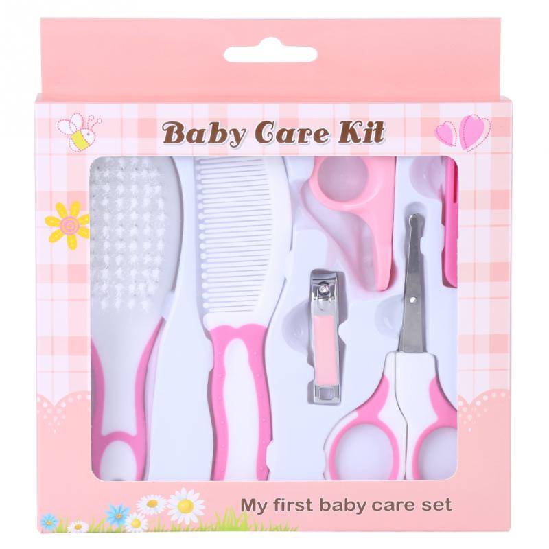 Baby Verzorgingsset - 6 Delig - Nagelknipper, Schaar, Borstel, Kam - Effen Patroon - Plastic & Metaal: Roze