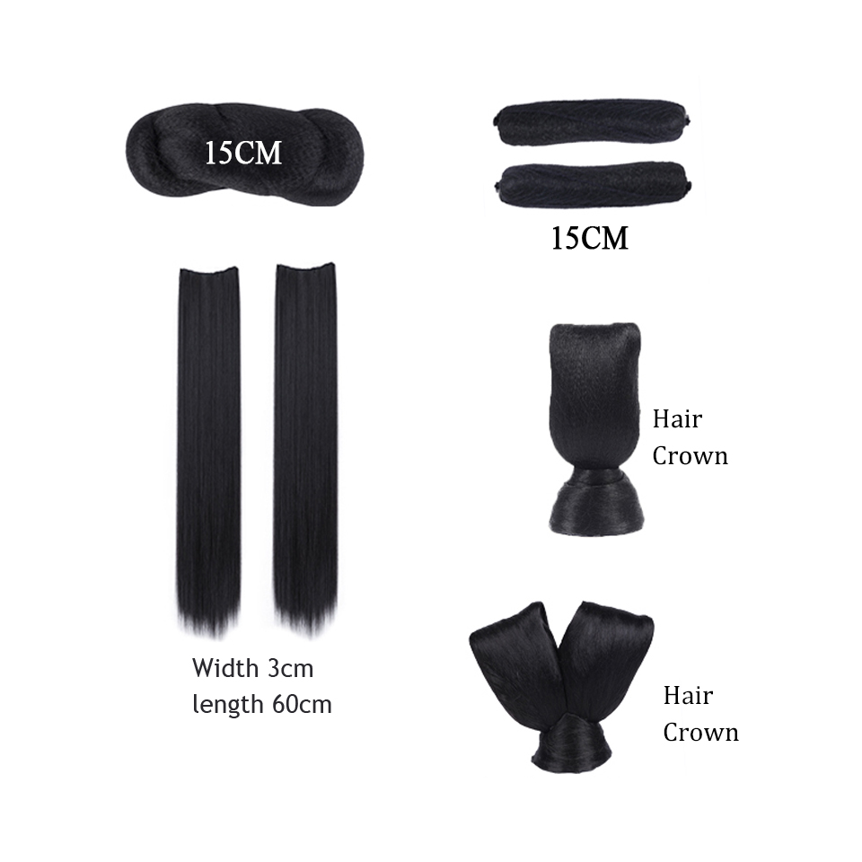 HUAYA – Extensions de perruque, postiche de cheveux chinois ancien, haute corne de bœuf noir, coiffure classique, couronne, tresses, Chignon