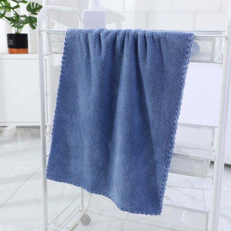 Solid Color Coral Velvet Towel Microfiber Absorbent Towel Home Shower Hair Face Hand Towel Breathable Comfort Clean Supplies: Blue