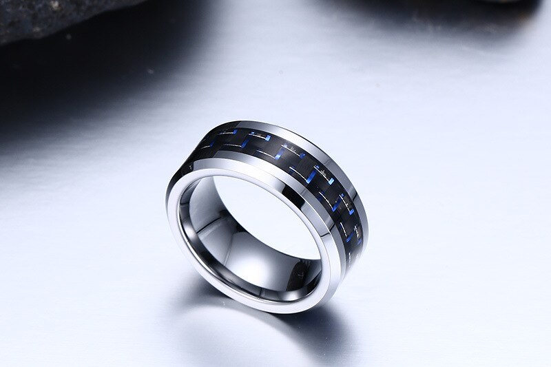 Sizzz Mens Tungsten Carbide Ring for Men Blue Carbon Cellulosic Women Wedding Rings Jewelry